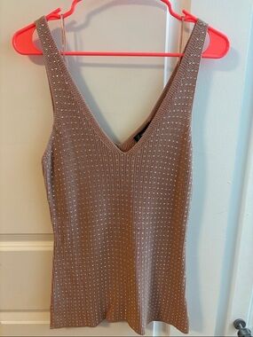 INC International Concepts Metallic Taupe Knit Tank Top